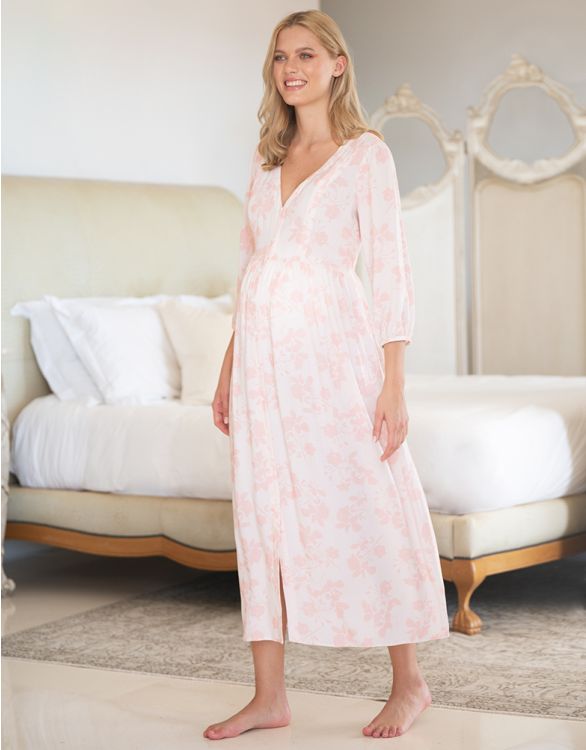Image pour Retro Floral Print Maternity to Nursing Midi Nightdress