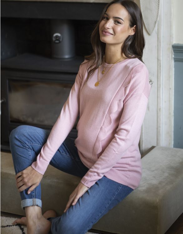 Image for Pink Scallop Detail Maternity & Nursing Sweater