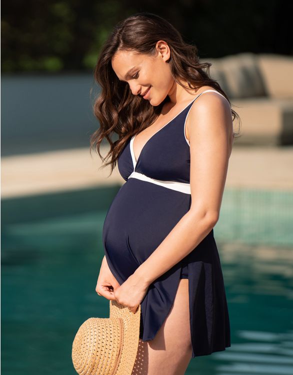 Nautical Maternity Swimsuit with Skirt