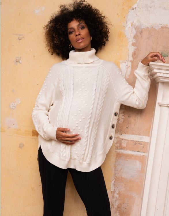 Image for Cream Cotton Cable Knit Maternity & Nursing Jumper