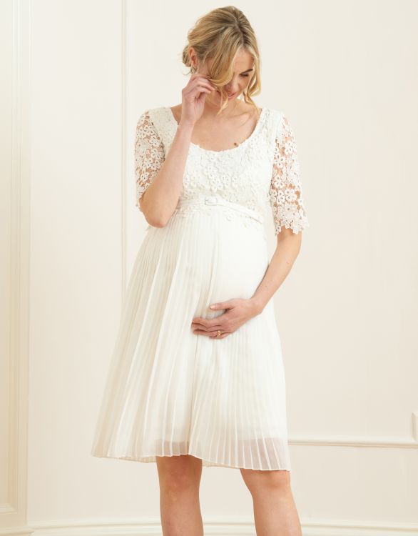 Image for Ivory Lace Top Pleated Maternity & Nursing Dress