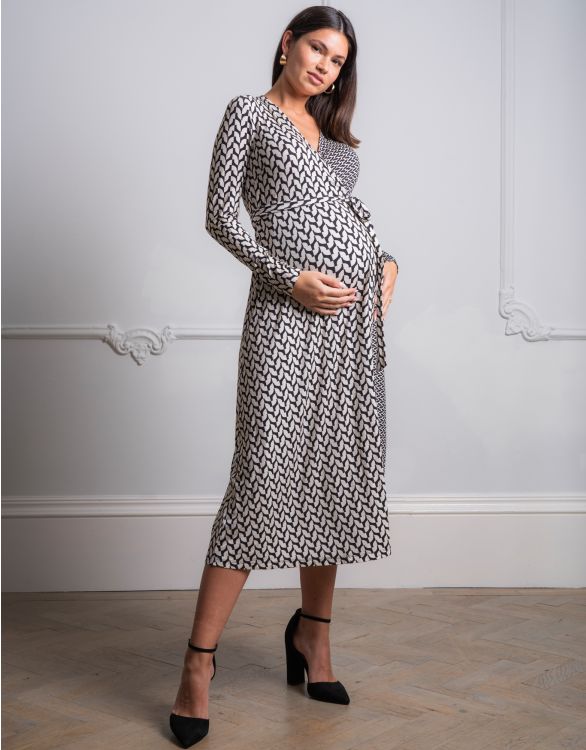 Image pour Robe de grossesse cache-cœur à imprimé contrasté 