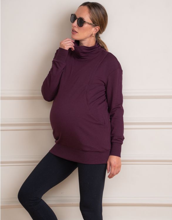 afbeelding voor Katoenmix zwangerschaps- en voedingssweatshirt in diep paars