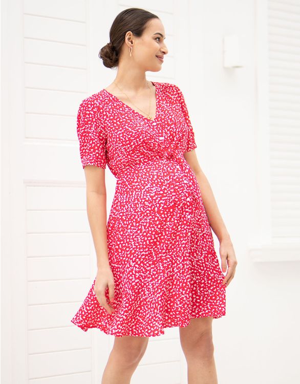 Image for Red Front Tie Maternity Dress 