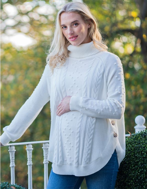 Image for Cream Cotton Cable Knit Maternity & Nursing Sweater