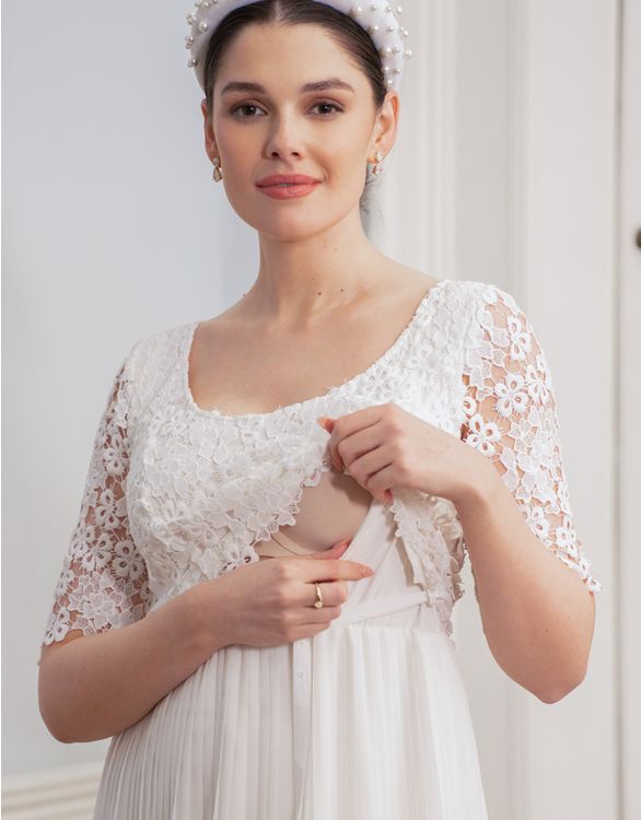 Ivory Lace Top Pleated Maternity Dress