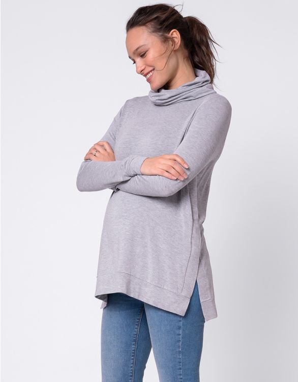Image for Grey Roll Neck Maternity & Nursing Top