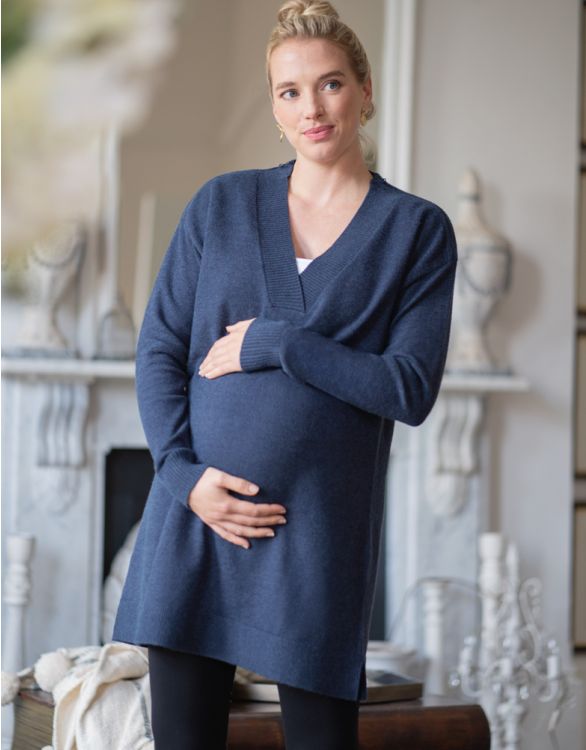 afbeelding voor Marineblauwe, gebreide zwangerschaps- en borstvoedingstuniek