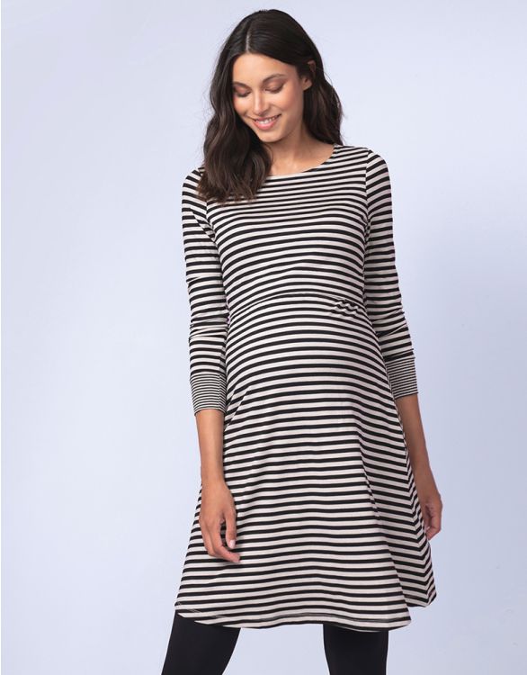Image for Striped Bamboo Maternity & Nursing Dress