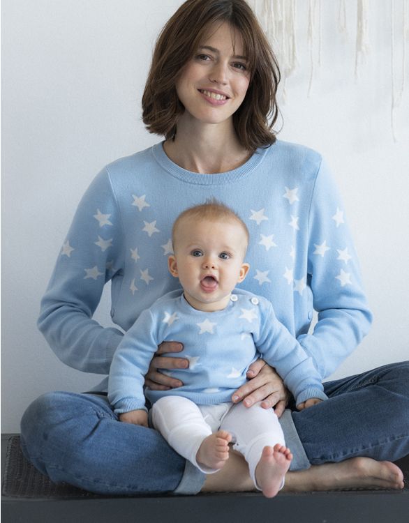 Image for Mama & Mini Set of Matching Blue Star Knitted Jumpers