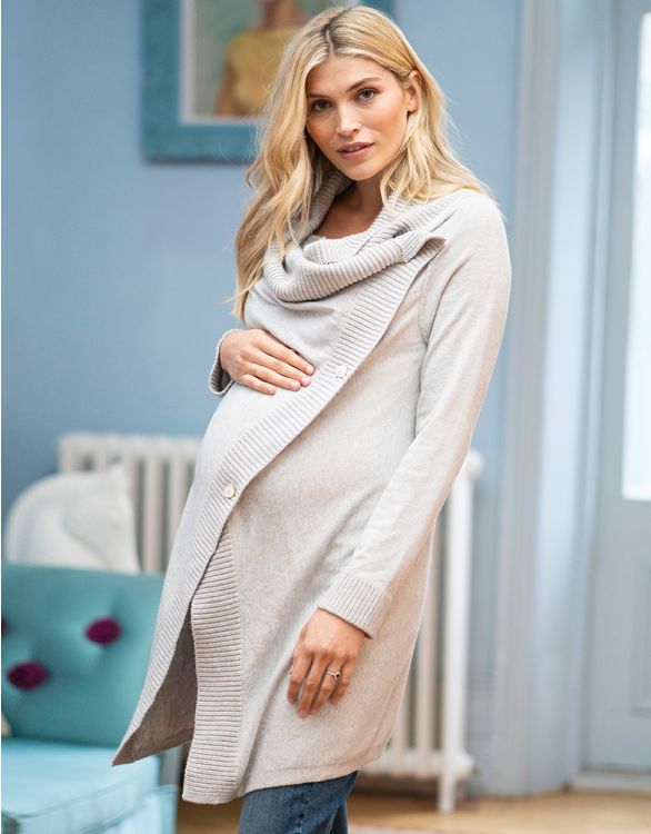 Image for Grey Cotton & Cashmere Waterfall Maternity Cardigan
