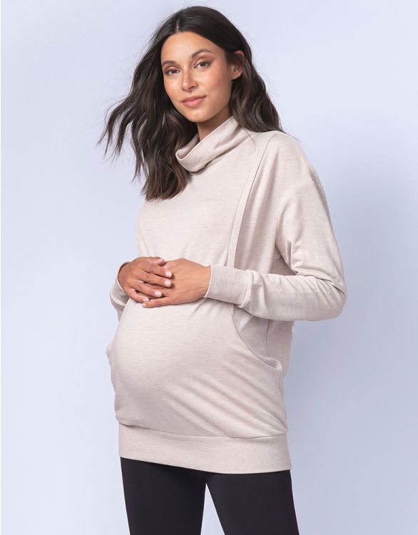 Image for Cotton Blend Oatmeal Maternity & Nursing Sweatshirt
