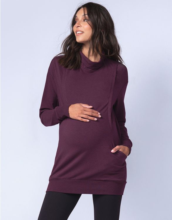 afbeelding voor Katoenmix zwangerschaps- en voedingssweatshirt in diep paars