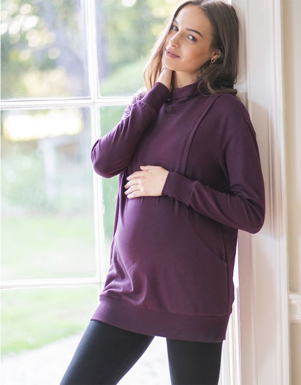 Image for Cotton Blend Plum Maternity & Nursing Sweatshirt