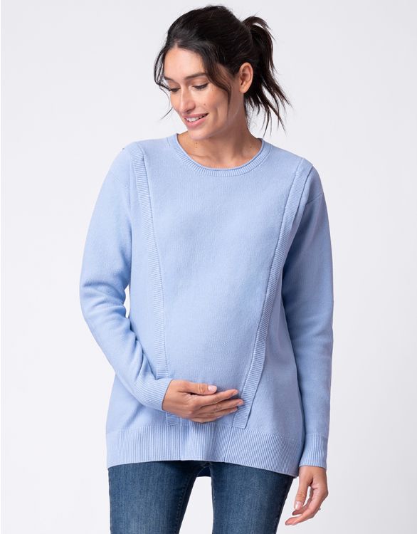 Image pour Light Blue Panelled Knit Maternity to Nursing Jumper