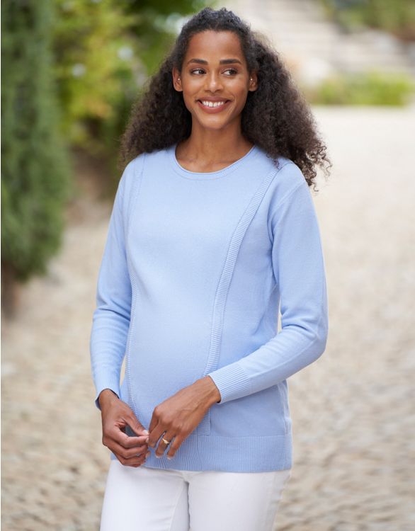 Image for Light Blue Panelled Knit Maternity to Nursing Sweater