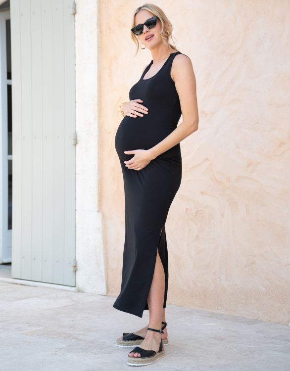 afbeelding voor Bodycon-stijl maxi-jurk met lange mouwen voor de zwangerschap en het voeden 