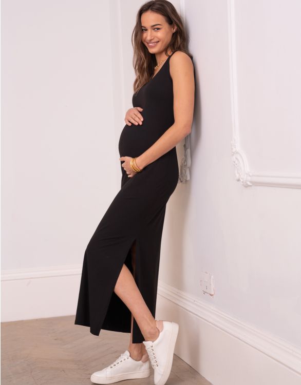 Image pour Robe de grossesse et allaitement longue style moulant sans manches  