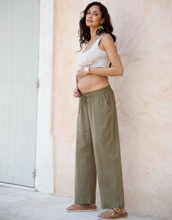 Image for Wide-Leg Linen-Blend Under Bump Maternity Trousers