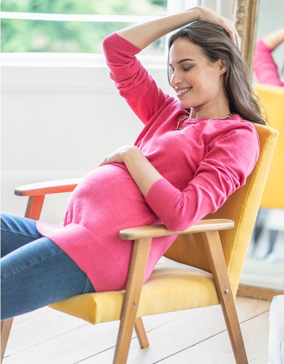 Image pour Pull grossesse et allaitement à rabat en coton – Cerise