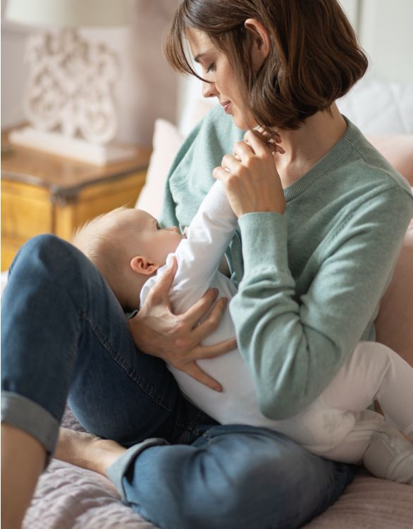 Image pour Pull grossesse et allaitement à rabat en coton – Vert cendré