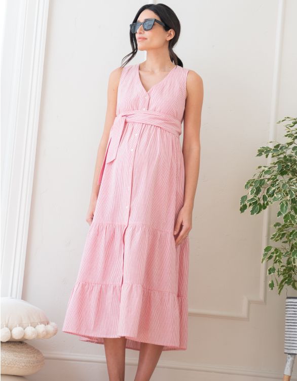 Image for Cotton Button-Down Sleeveless Midi Dress 