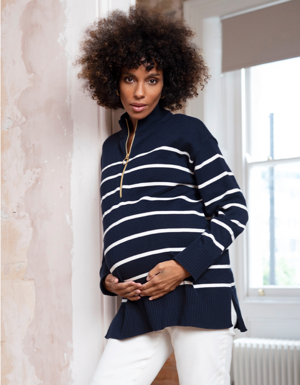 afbeelding voor Katoenen trui met rits voor zwangerschap en borstvoeding