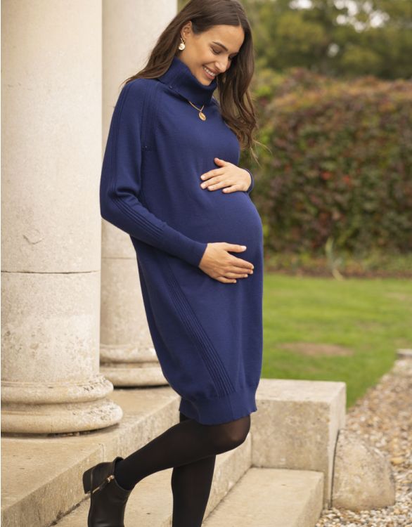 afbeelding voor Marineblauw gebreide zwangerschaps- en borstvoedingsjurk