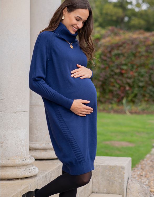 Image for Navy Blue Knitted Maternity & Nursing Dress