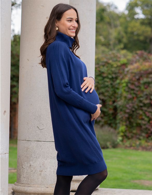 Navy Blue Knitted Maternity & Nursing Dress