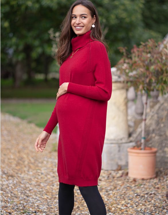 Image pour Robe grossesse et allaitement en maille  – Rouge