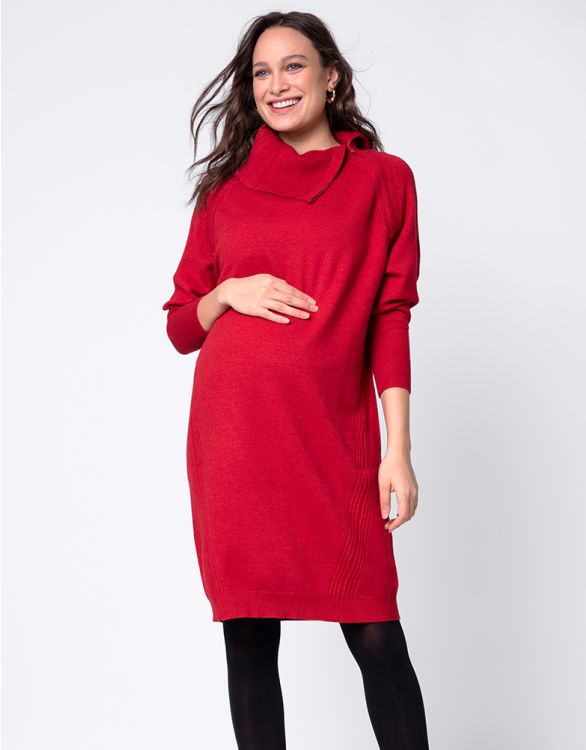 Image for Red Knitted Maternity & Nursing Dress