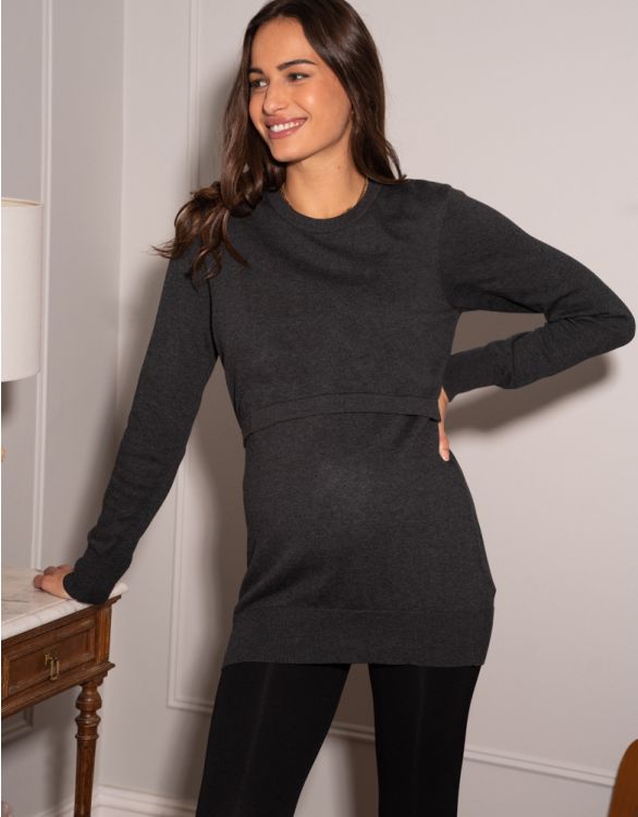 Image for Charcoal Cotton Lift Up Maternity & Nursing Sweater