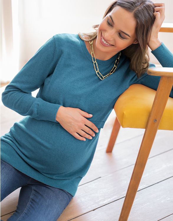 Pull de grossesse et d'allaitement en tricot à empiècements - Bleu clair