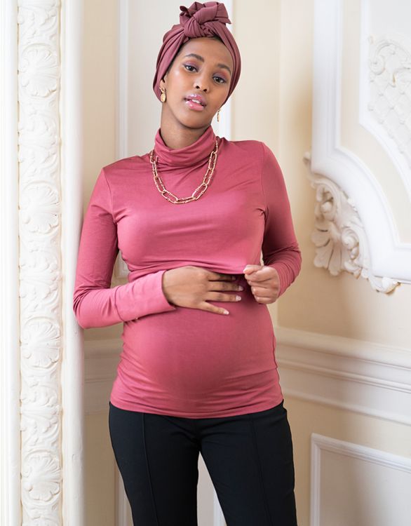 Image pour Bamboo Maternity to Nursing Roll Neck – Rust