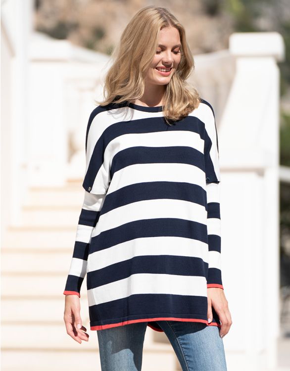 Image pour Bold Stripe Boxy Fit Maternity to Nursing Top in Navy & White