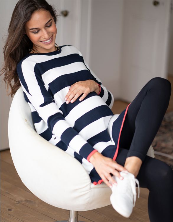 Image for Bold Stripe Boxy Fit Maternity to breastfeeding Top in Navy & White