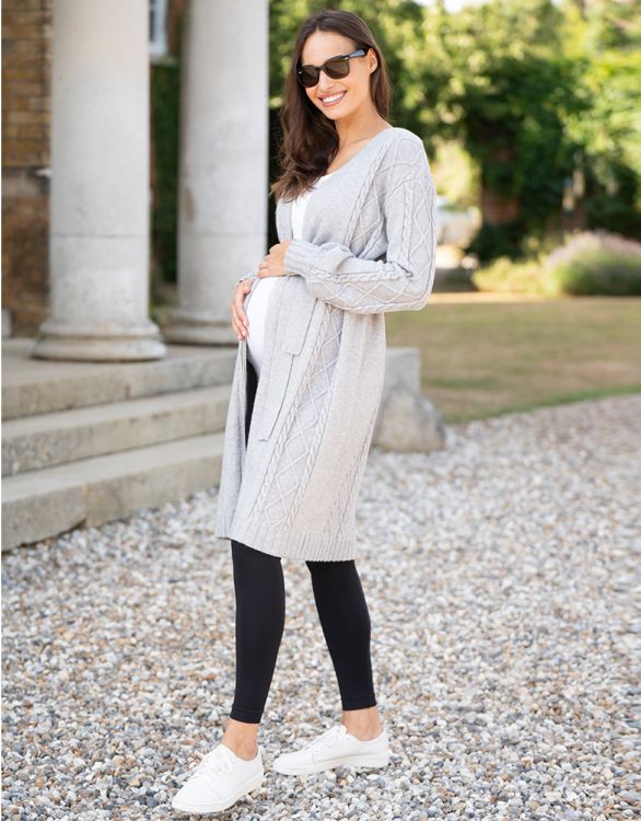 Image pour 3 in 1 Cable Knit Maternity to Babywearing Long Cardigan  – Grey