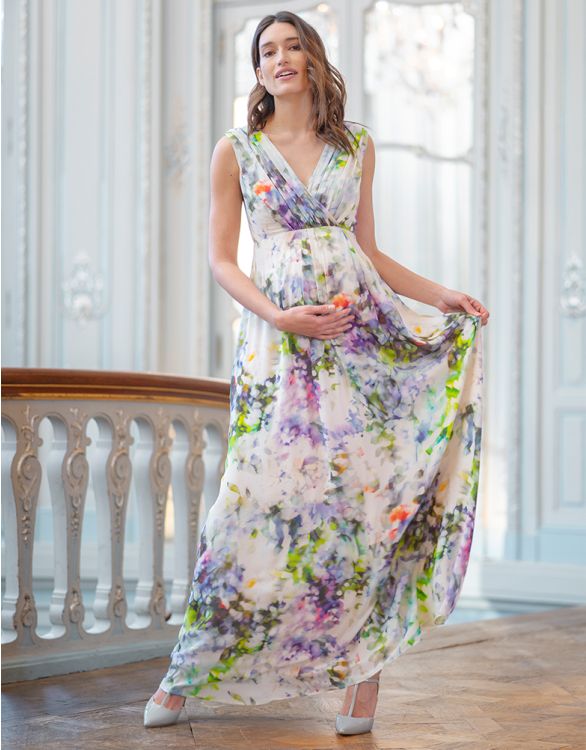 Imagen de Maxi vestido premamá de seda con estampado de flores