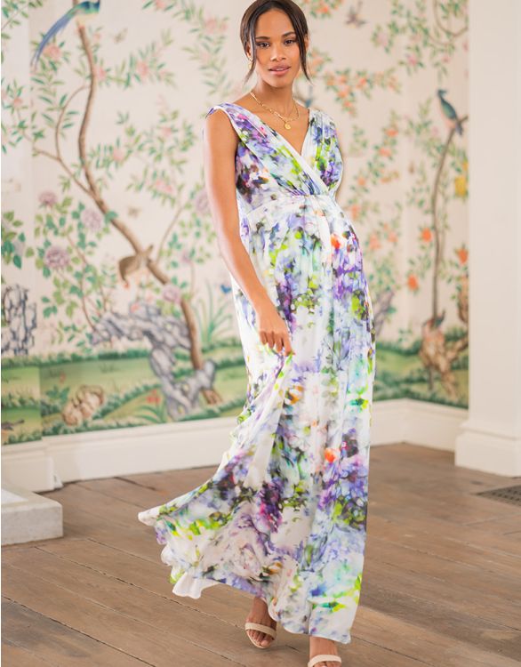 Imagen de Maxi vestido premamá de seda con estampado de flores