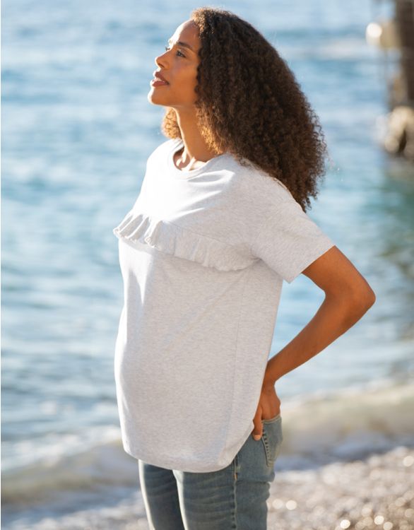 Image pour T-shirt grossesse à allaitement gris chiné à volants