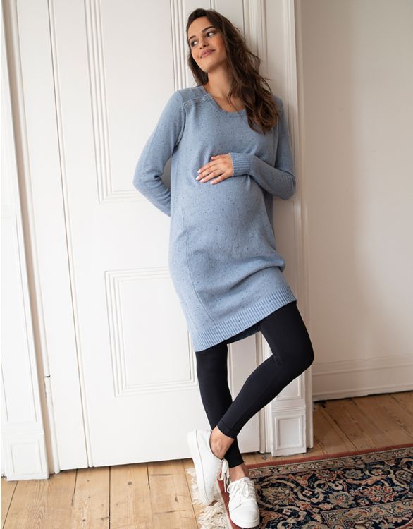 Image for Flecked Cotton Blend Maternity to Nursing Sweater Dress – Blue