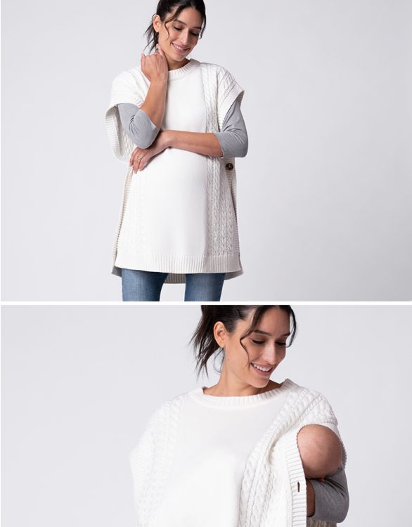 Image for Off White Cable Knit Oversize Maternity to Nursing Sleeveless Vest