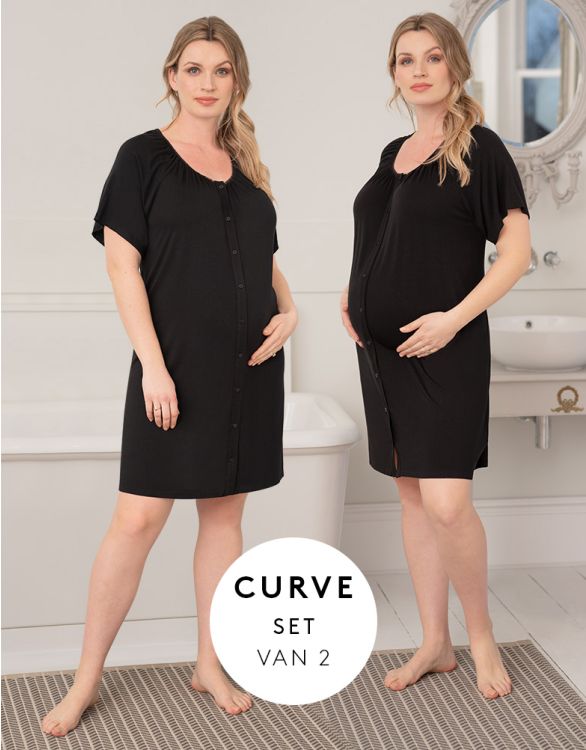 afbeelding voor Curve zwarte zwangerschapsnachthemden met knoopsluiting, 2-pack