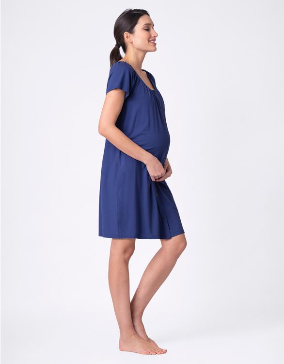 Image pour Chemise de nuit maternité et allaitement bleu marine