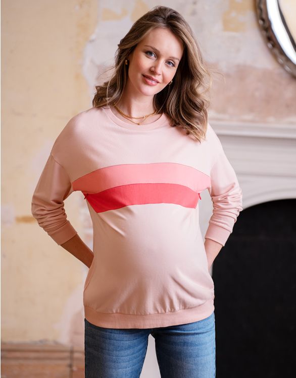 afbeelding voor Roze ombre colourblock zwangerschaps- tot voedingssweater