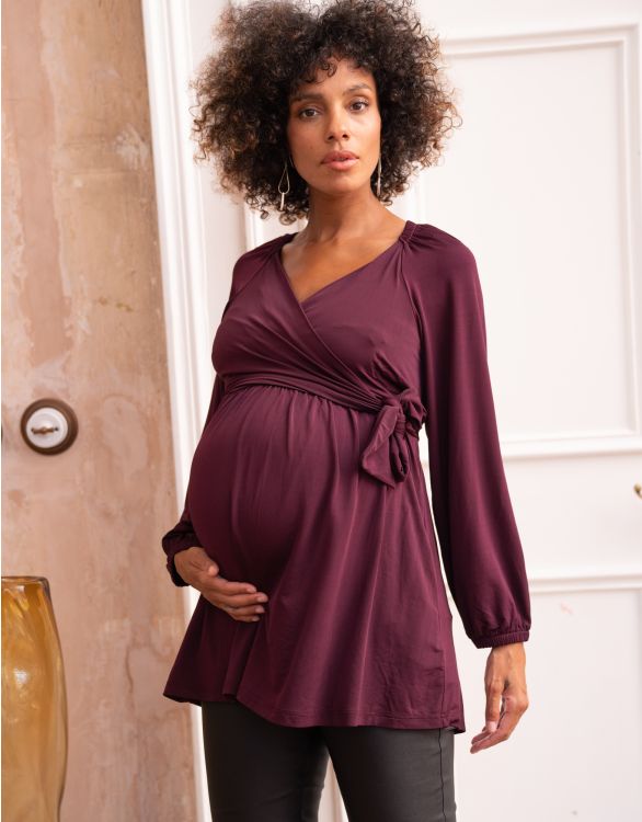 Image pour Top de maternité et d'allaitement avec cache-cœur en prune