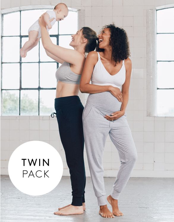Image for Maternity Joggers – Grey & Black Twin Pack