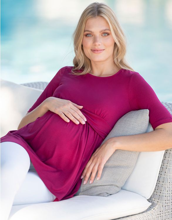 Image for Raspberry Pink Maternity to Nursing Short Sleeve Fitted Top