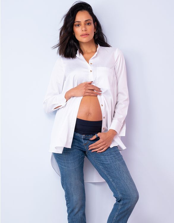 Image for High-Low Hem White Cotton Maternity Shirt 